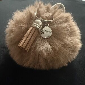 Faux Fur Mini Bag with Tassel Charm - Brown